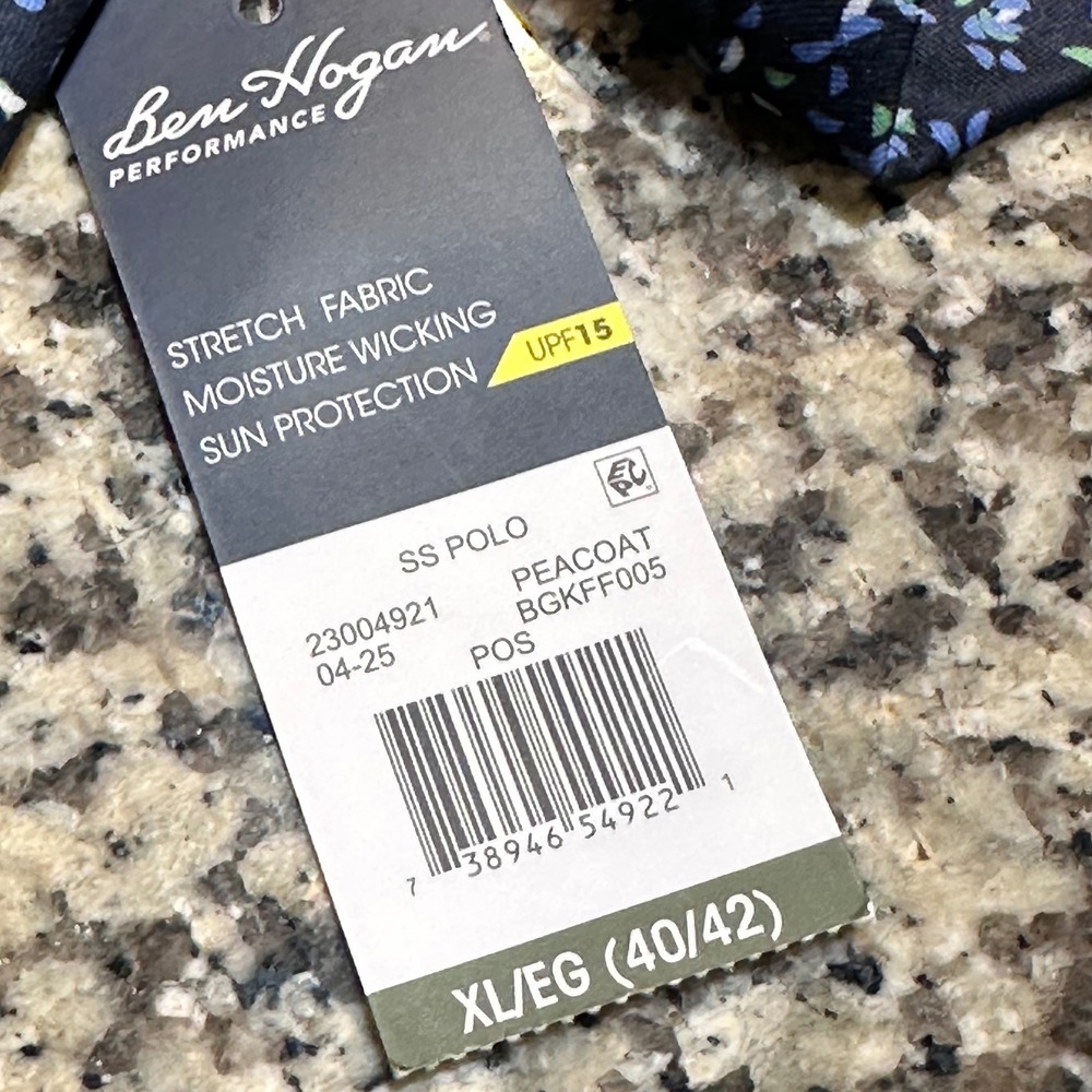 Ben Hogan Performance Mens XL Polo Shirt Peacoat Blue Speckled Print NWT - Picture 8 of 10